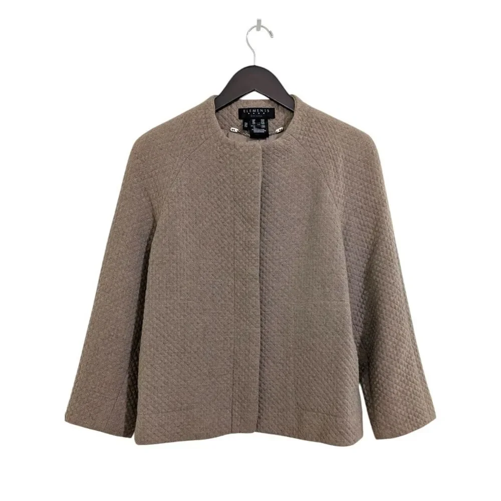 Escada Elements Taupe Diamond Quilted Cashmere Jacket Size 34 US Small